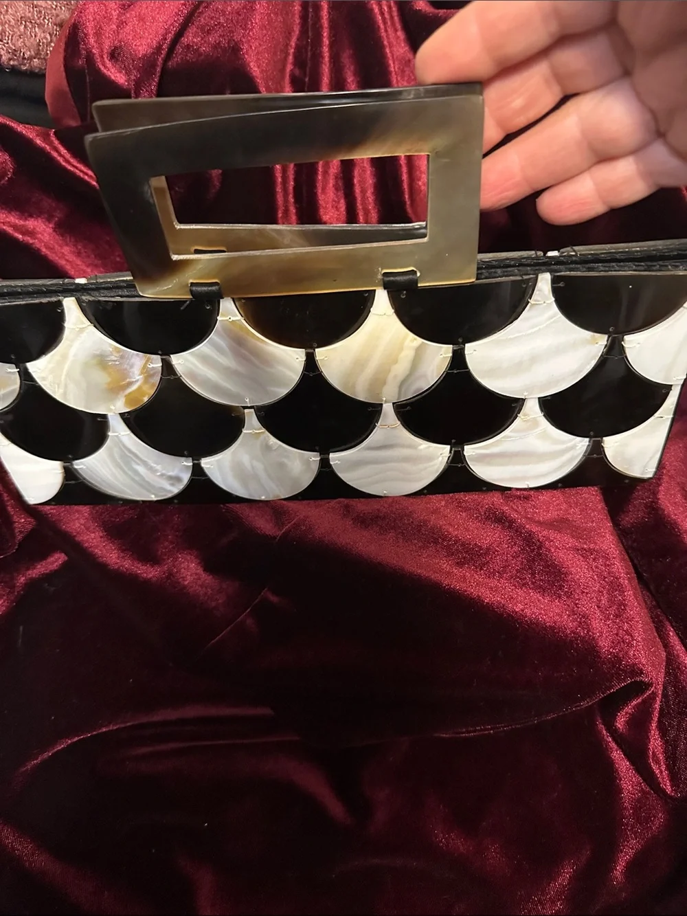 Vintage Black and Pearl Shell Mosaic Clutch