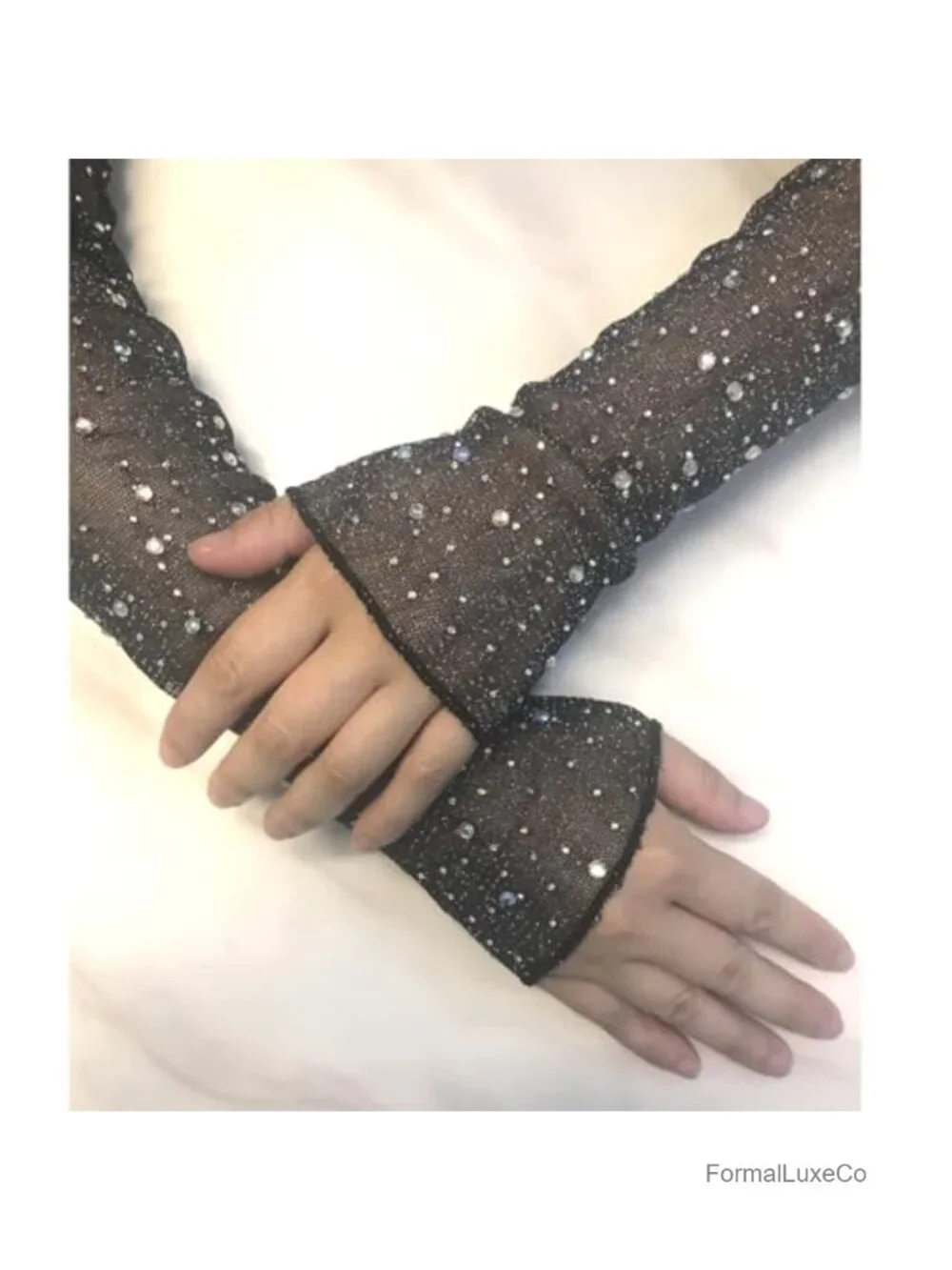 Fingerless Sheer Gloves Rhinestone Long Mesh Arm Sleeves Wedding
