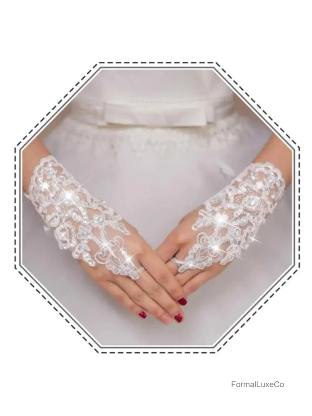 Wedding Gloves Fingerless Lace Rhinestone Bridal Gloves for Women
