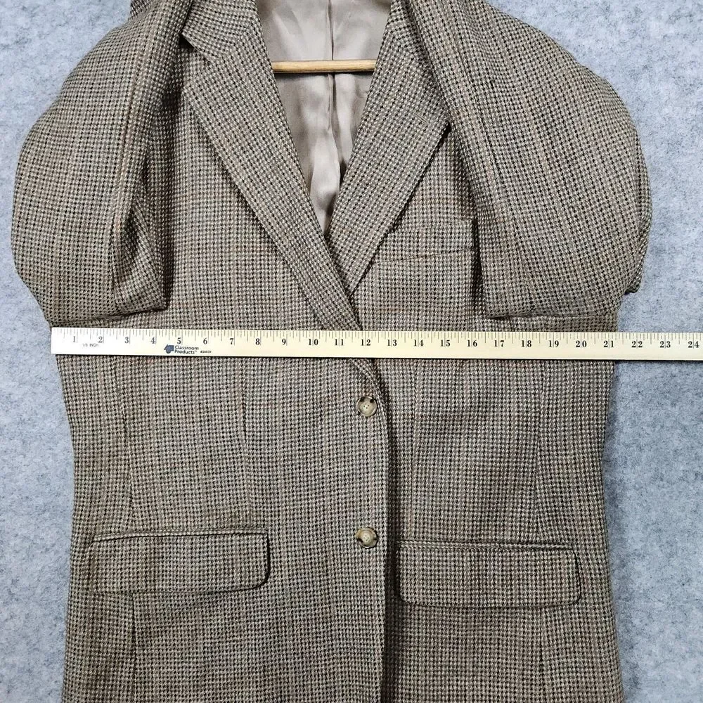 Lands End Men's Blazer Brown‎ Windowpane Tweed Size 42S 100% Lambswool PINHOLES
