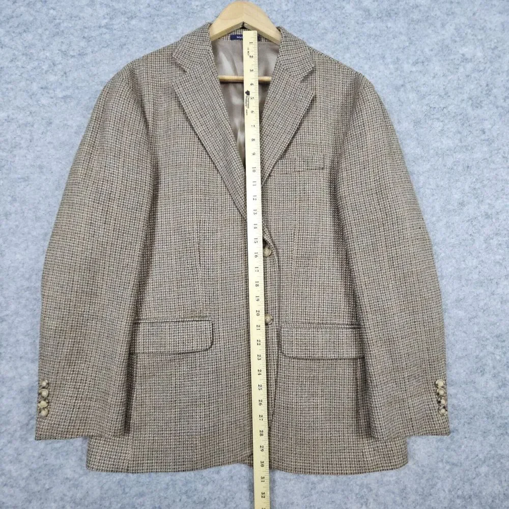 Lands End Men's Blazer Brown‎ Windowpane Tweed Size 42S 100% Lambswool PINHOLES