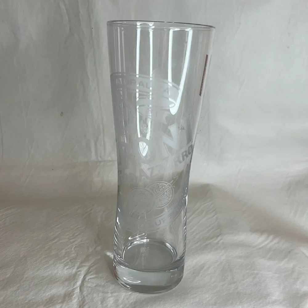 Peroni Beer Drinking Glass Clear Etched 8 1/4 Inches Tall 3 Inches Diameter