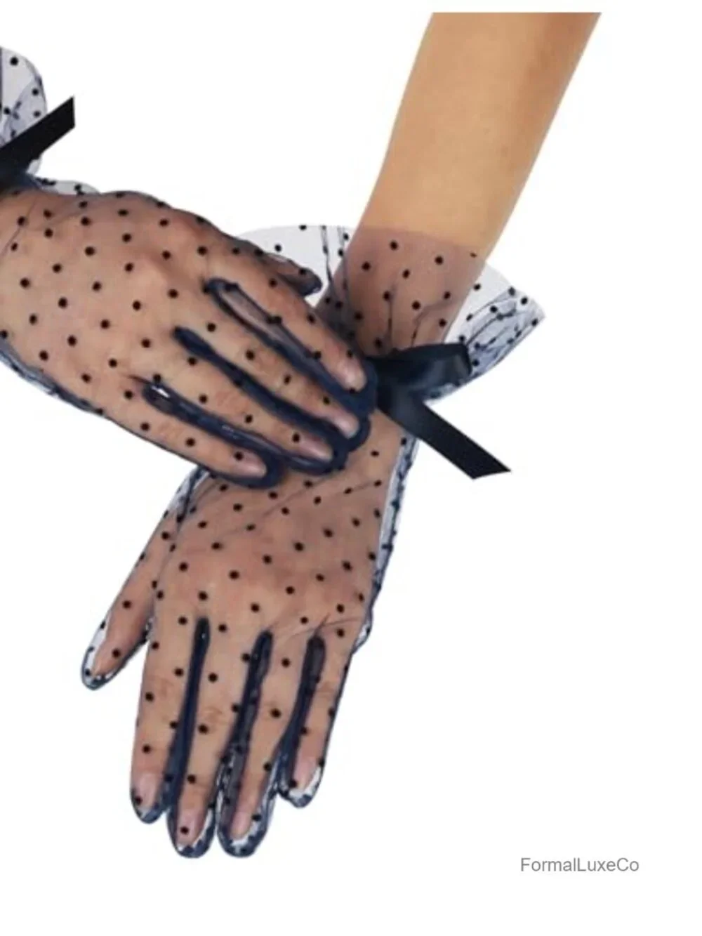 Short Lace Gloves with Bow Ruffles for Wedding Tea Party Costume Gloves