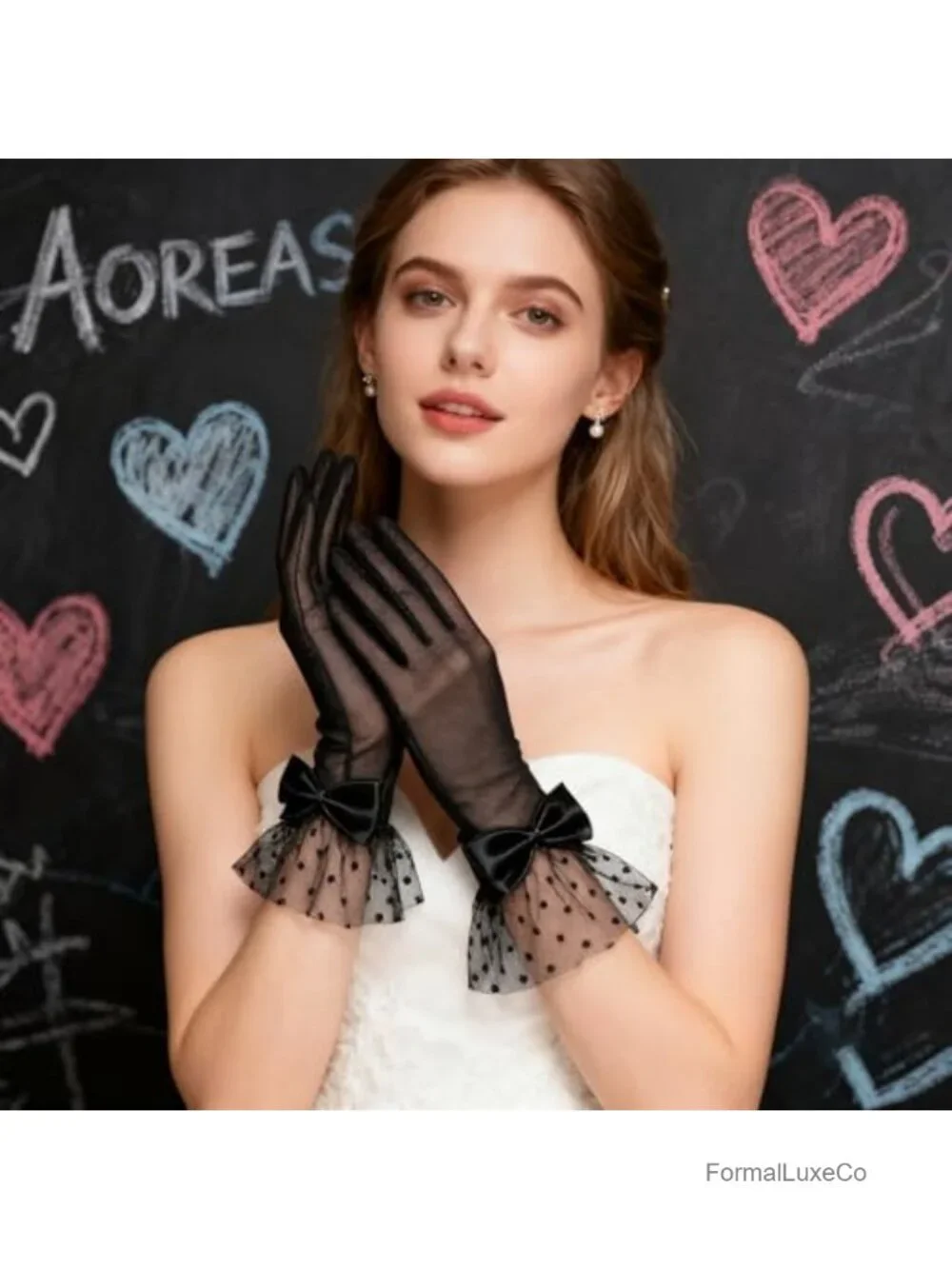 Sheer Lace Gloves with Bow Short Mittens Wedding Tea Party Accessories