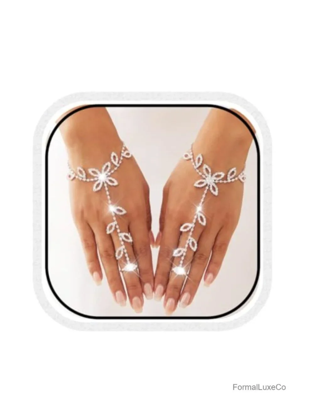 Rhinestone Fingerless Gloves Bridal Hand Chain Wedding Sparkle Crystal