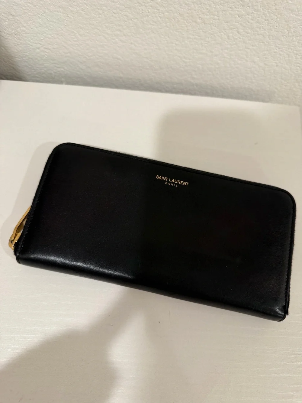 Saint Laurent Black Leather Zip-Around Wallet with Gold Hardware