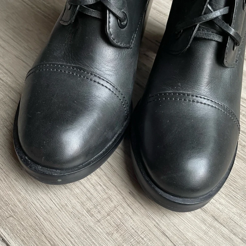 Tory Burch Black Broome Combat Boots Leather Lace Up With Ankle Strap SZ 10.5