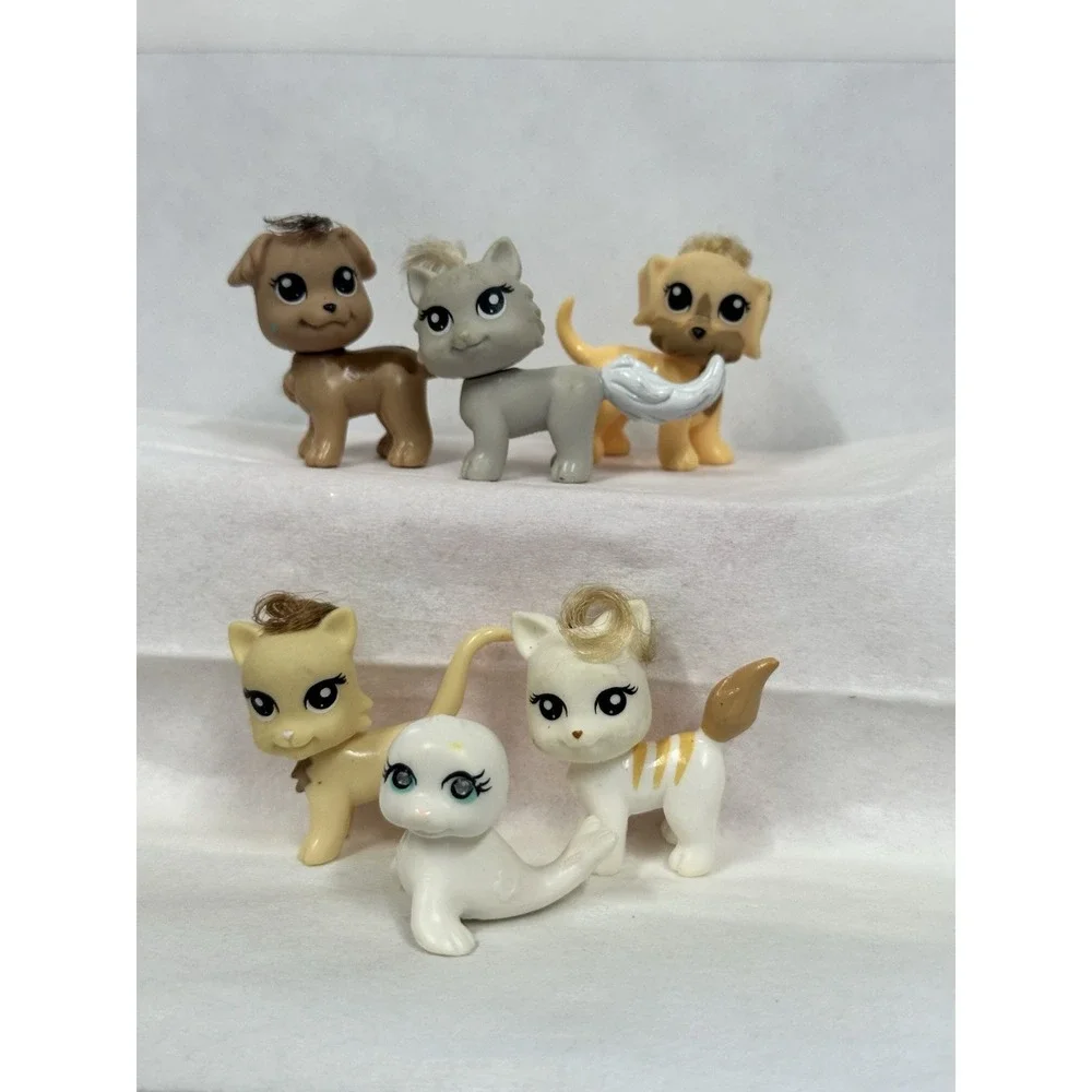 Polly Pocket Puppies‎ and Kittens and The Seal Figures Lot of 6 Mattel Toys