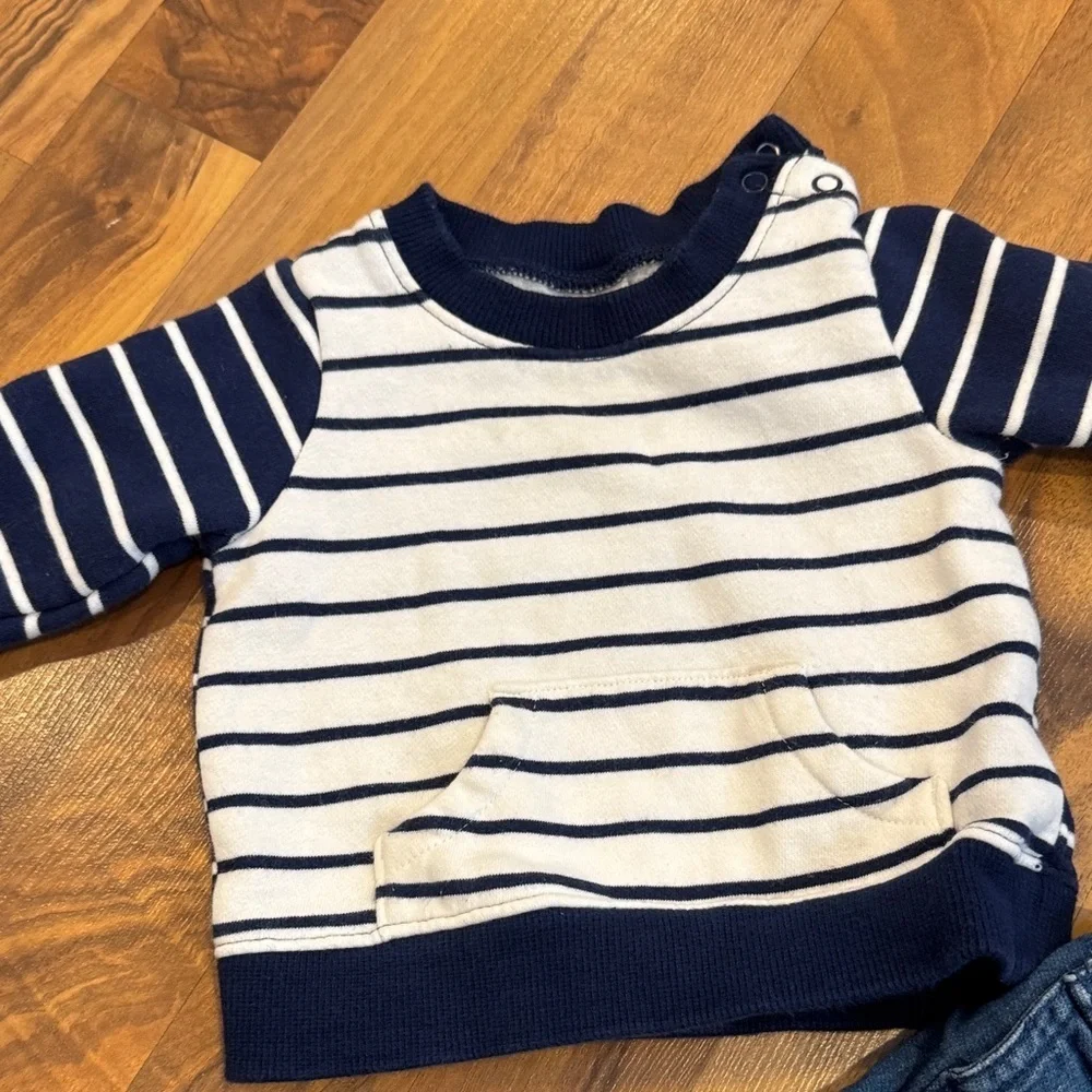 Carter's Navy Striped Sweater and Denim baby Overalls