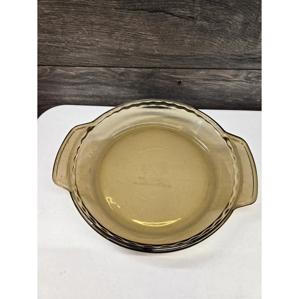 Anchor Hocking Amber Glass Deep Pie‎ Plate 9 Inch 1 Qt 1075 Scalloped Rim USA