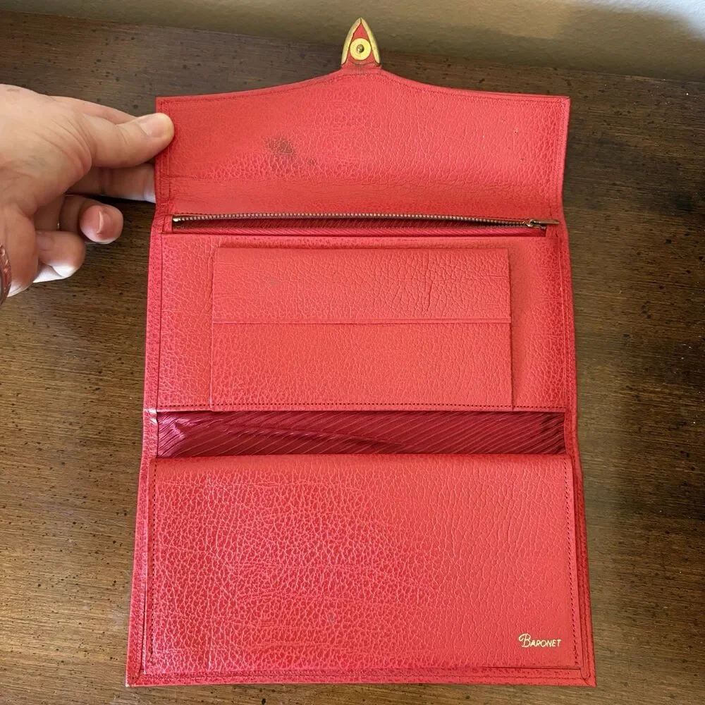 Baronet Fifth Avenue Vintage Red Cowhide Wallet Checkbook Cover Coin Purse