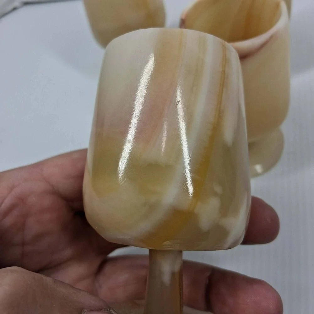 Vintage‎ Natural Banded Onyx Marble Mini Goblet Cordial Shot Glass Set of 4