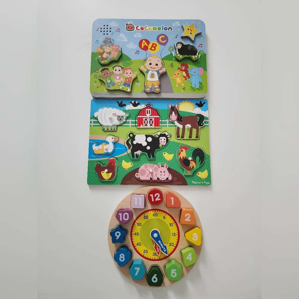 Melissa‎ & Doug, Cocomelon, Clock Baby Toddler Puzzle Bundle - 3 Puzzles