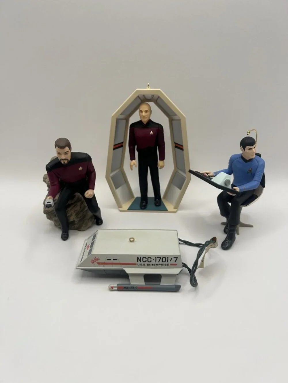 Star Trek Ornaments Hallmark Keepsake 92-96 Mr Spock Riker Picard Ship Lot Of 4