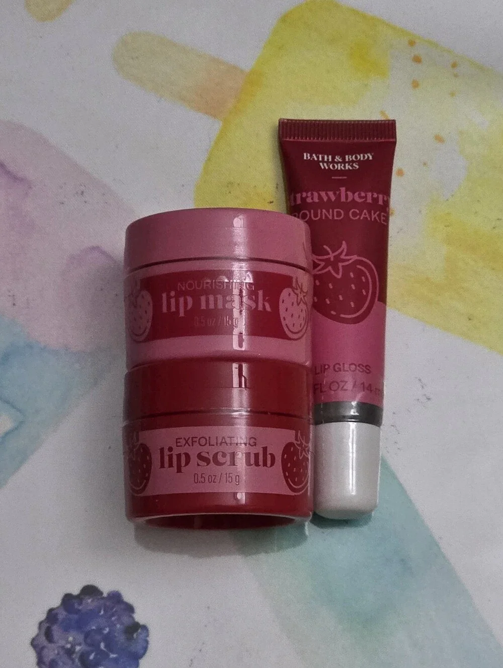 Bath & Body Works Pink Strawberry Lip Gloss, Lip Scrub, & Mask 3 Piece Set NEW