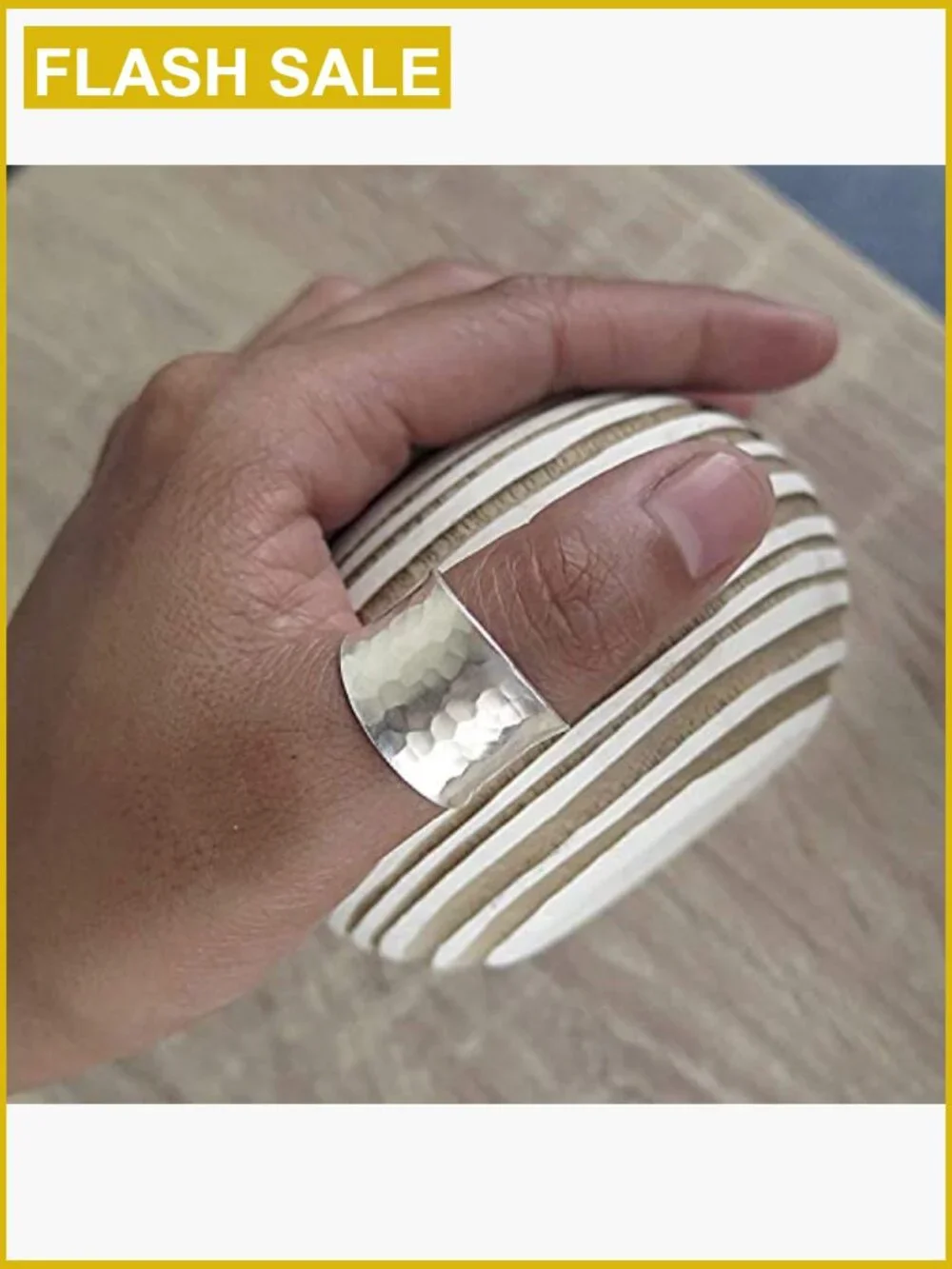 Hammered Sterling Silver Wide Band Ring Adjustable 6-12