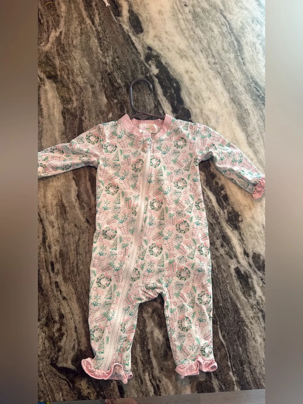 Pink Floral Christmas Zip-Front Baby Footie Jammie’s