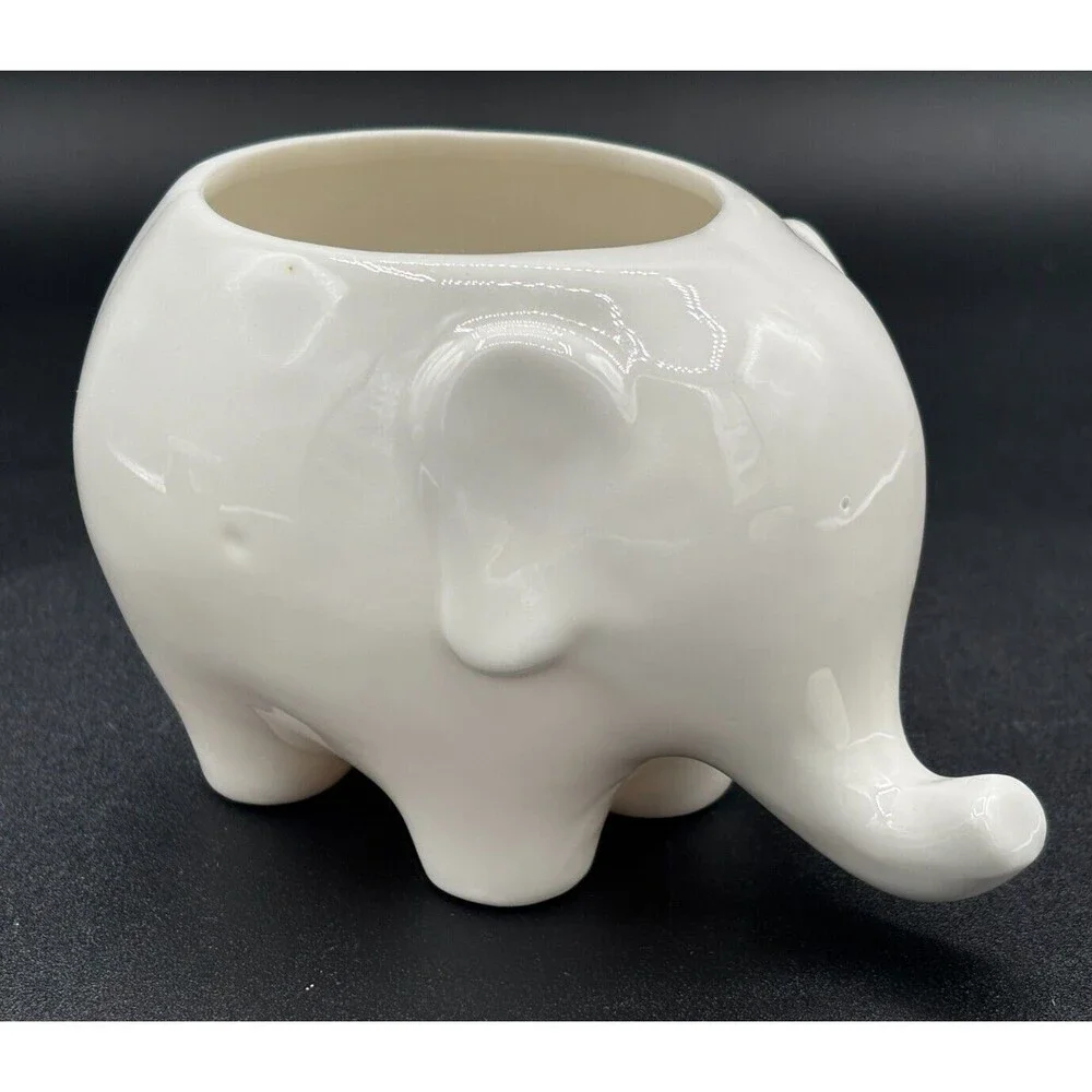 Mini Ceramic Elephant Shaped Planters Pots for Succulents Set of 3‎ Mod White