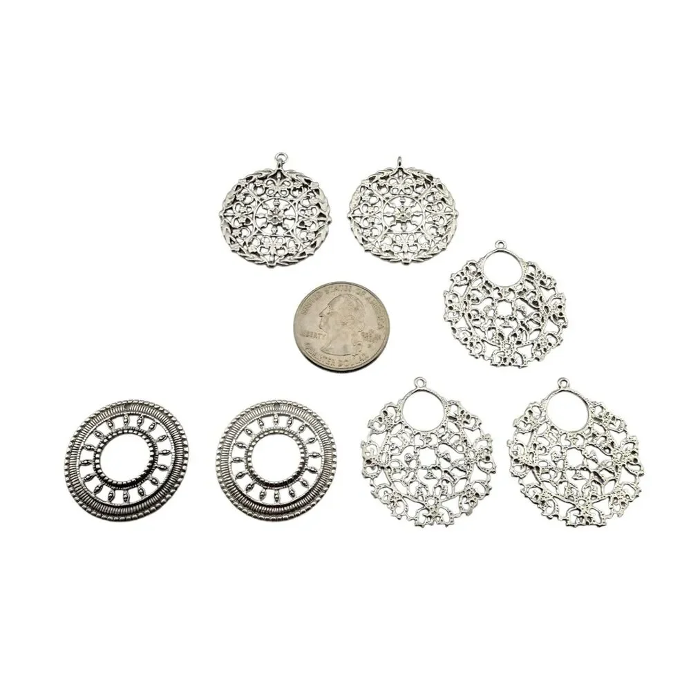 Charm Jewelry Starter Kit - 72 Rhodium Plated Charms - Birds - Plants - Abstract