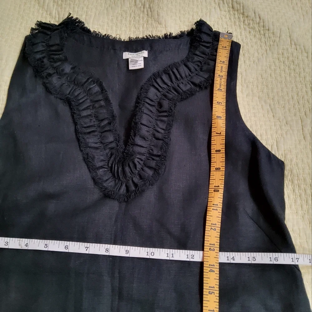 Kate Spade Linen Bonnie Black Sleeveless Dress with Ruffle Trim Size M