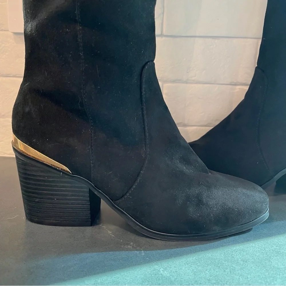 Bamboo sz 6 tall black microsuede OTK heeled boots