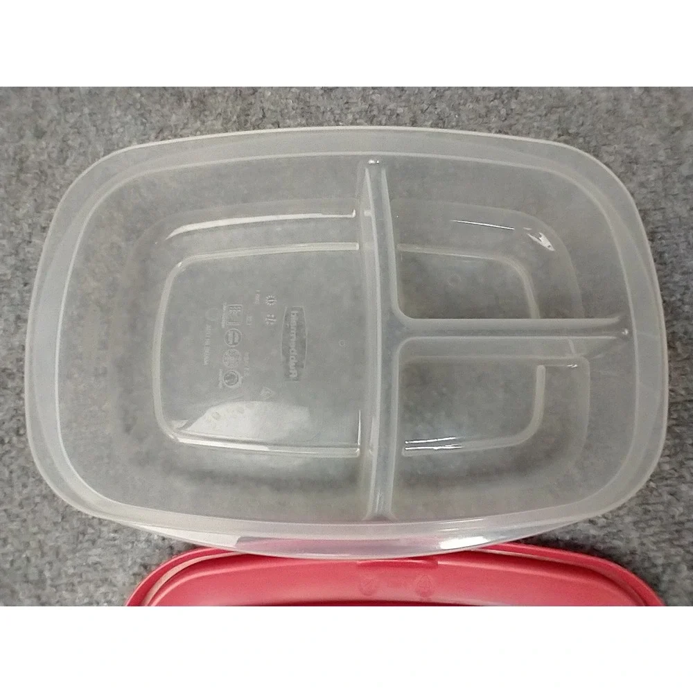 Rubbermaid TakeAlongs 5.1 Cup Divided Food Storage Container Red Lid 3 Section