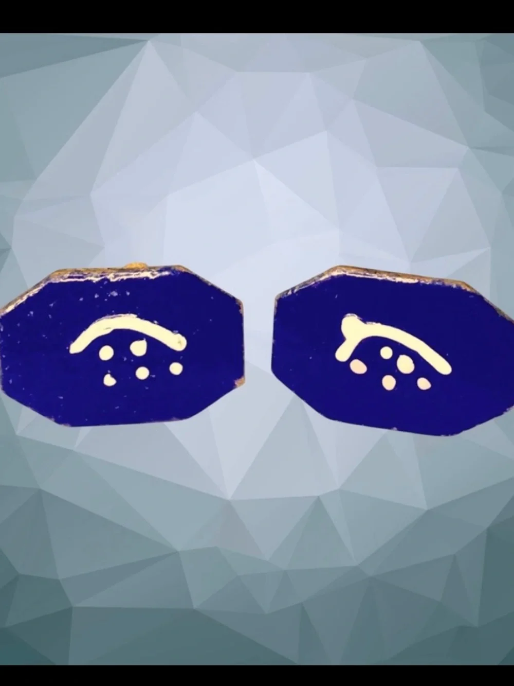 Collectible Vintage Modernist Blue Enamel Copper Cuff Links Estate Find