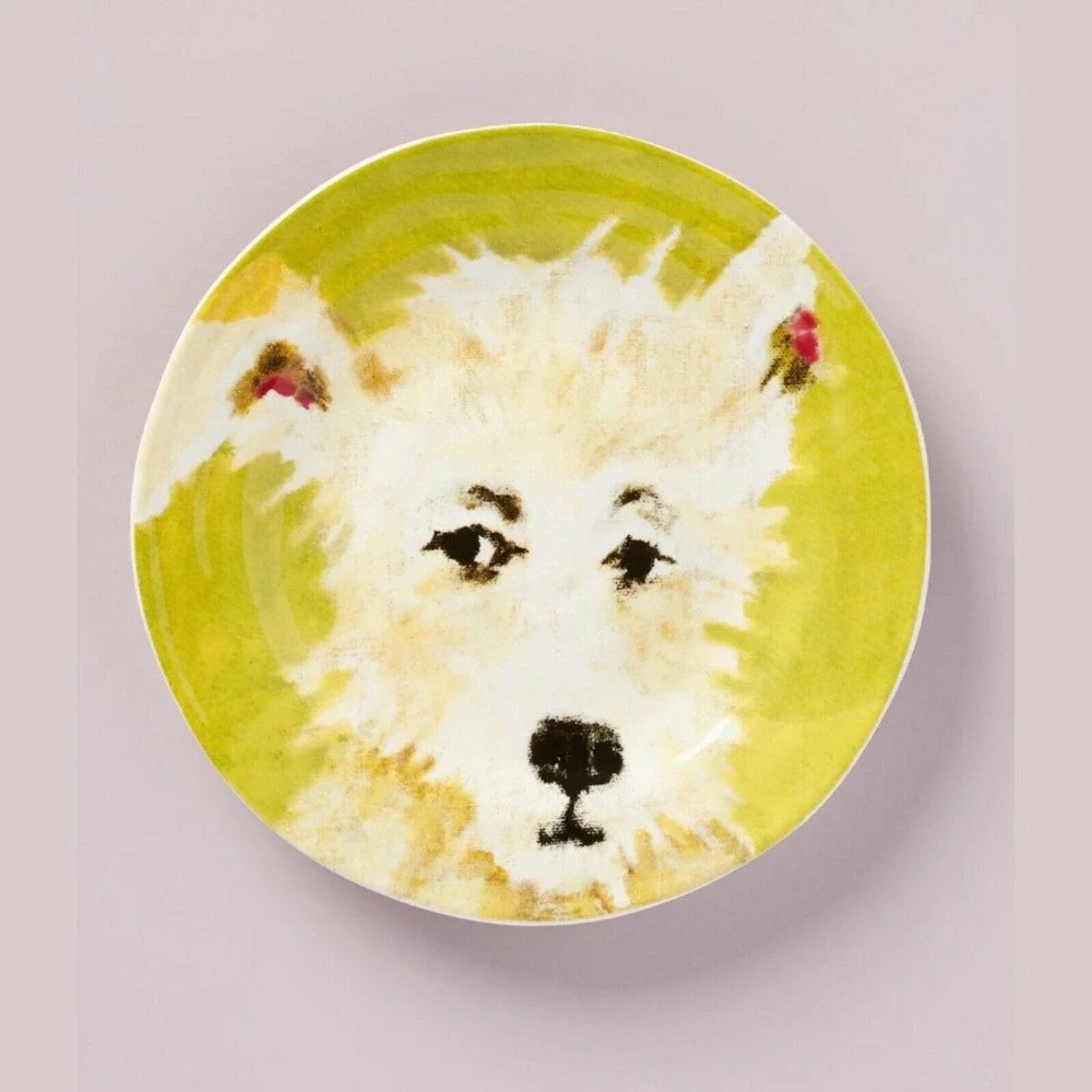 Anthropologie Plate Chipper Furry Friends Carole Atkins Dog Dessert Side‎ Salad