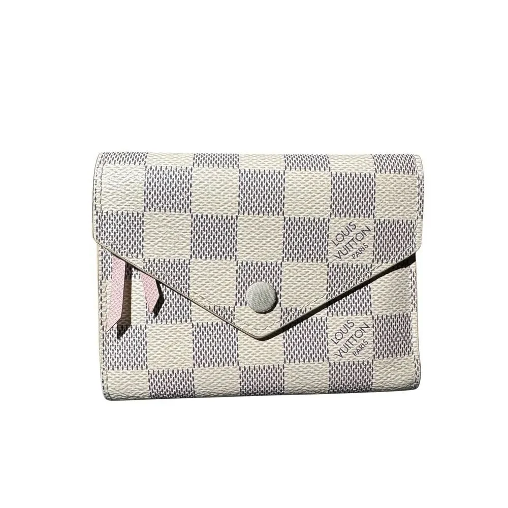 Louis Vuitton Damier Azur LV Victorine Compact Wallet Rose Ballerine Accents