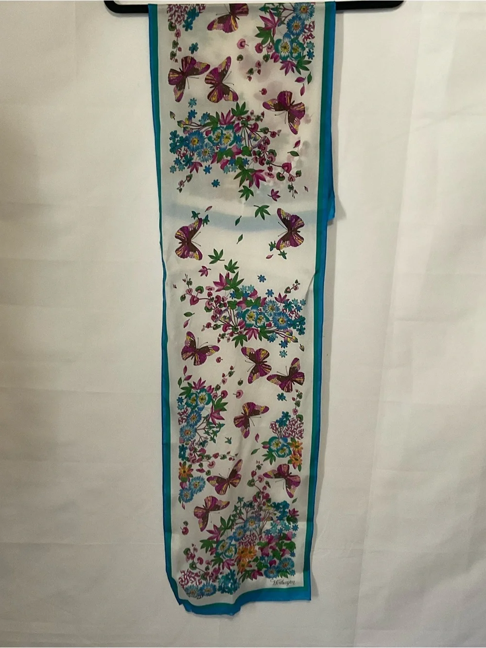 Worthington Bright Colored Floral and Butterfly Oblong Silk Scarf