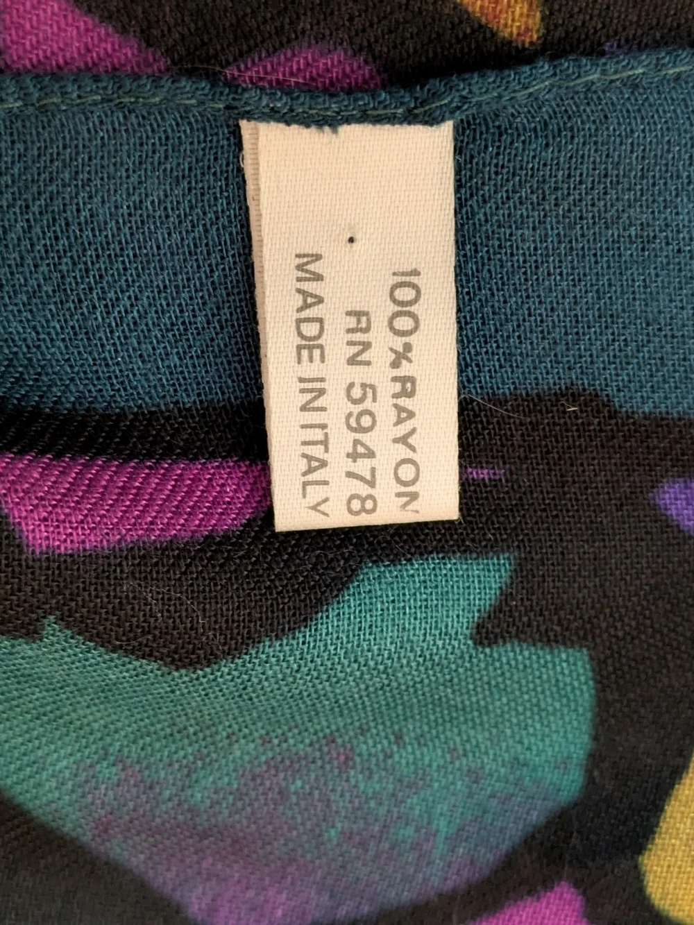 Abstract Leaf Print Silk Scarf - Teal, Purple, Mustard