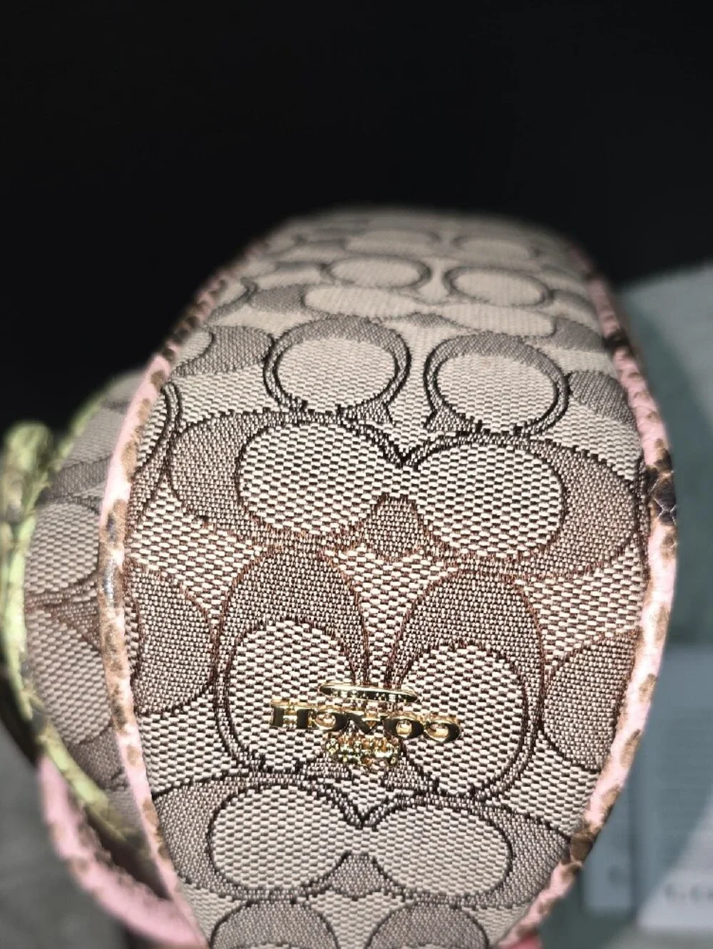 Coach Pink and Brown Signature Shoulder Bag with Snakeskin Trim