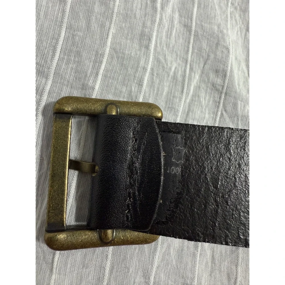 Zara Black Leather Chunky Antique Brass Chain Statement Belt 80 Geometric‎