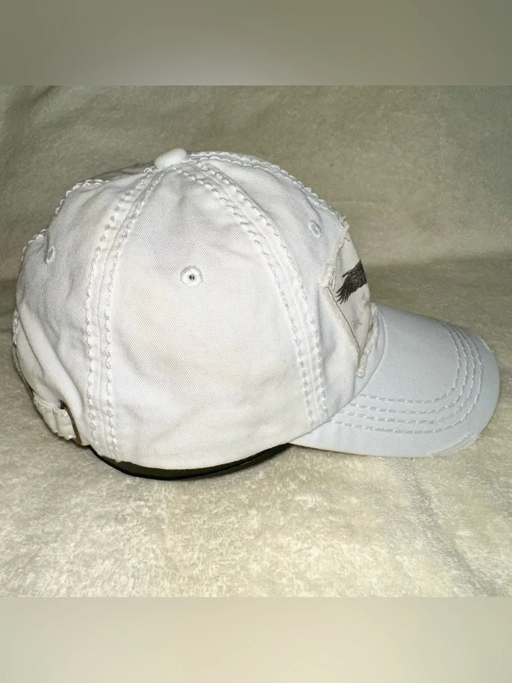 KBETHOS Distressed White Eagle Patch Dad Hat Retro Y2K Grunge Baseball Cap 01