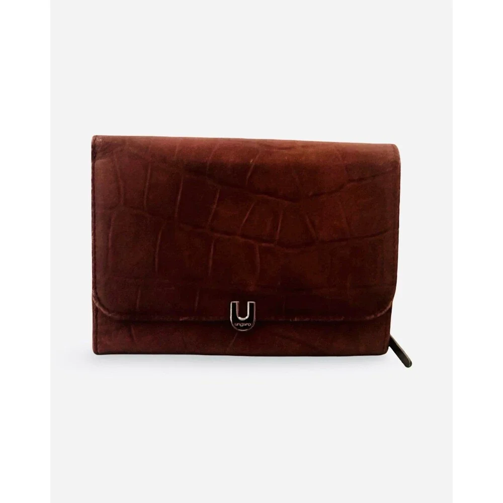 U by Ungaro Crocodile Embossed Leather Wallet - Brown/Burgundy