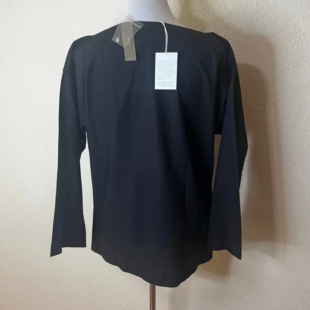 J. Crew Black Ciel Boatneck Cotton Poplin Top NEW WOMENS SMALL