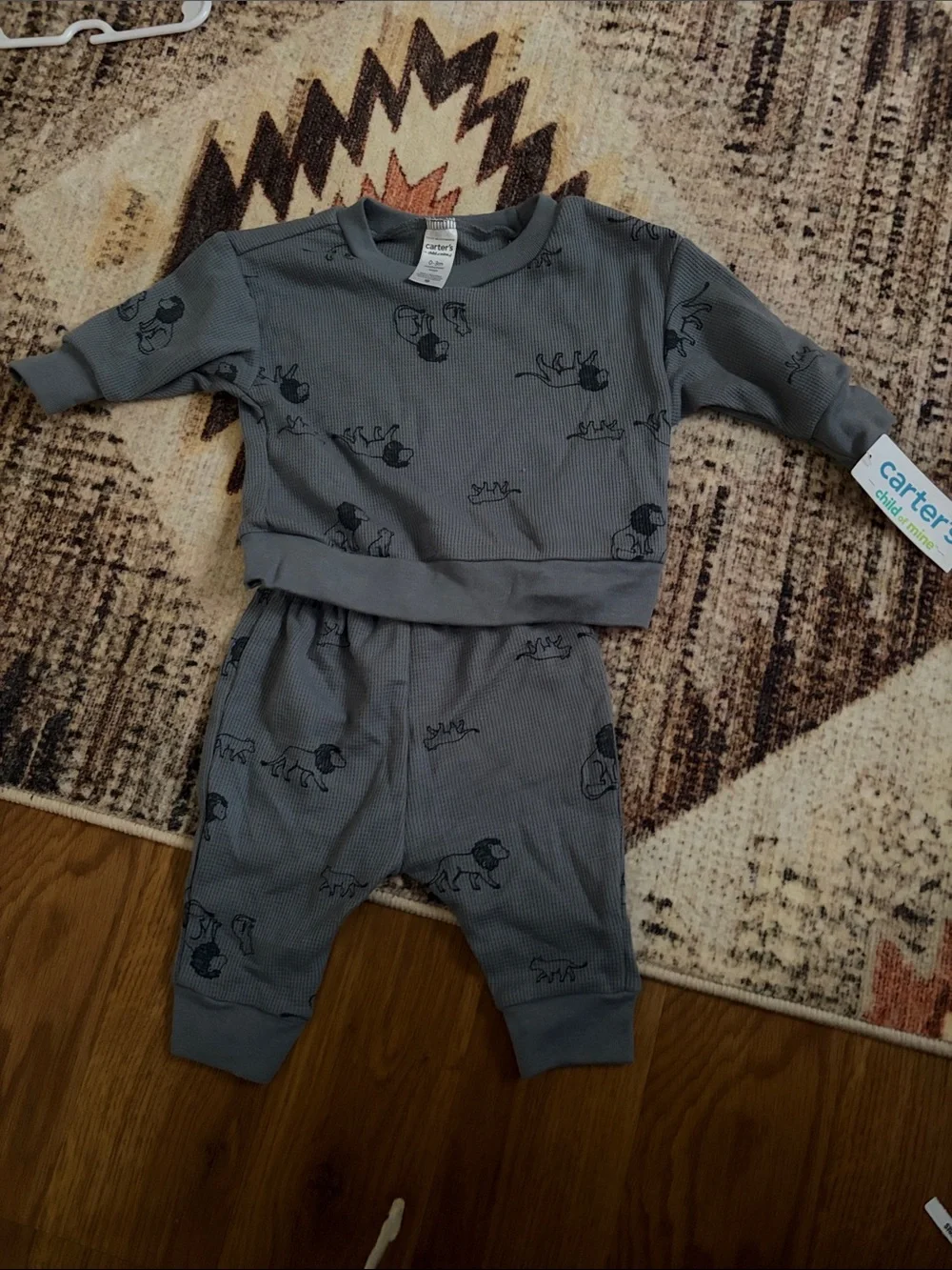 Carter's Charcoal Waffle Knit Two-Piece Lounge Set with Lion Motif