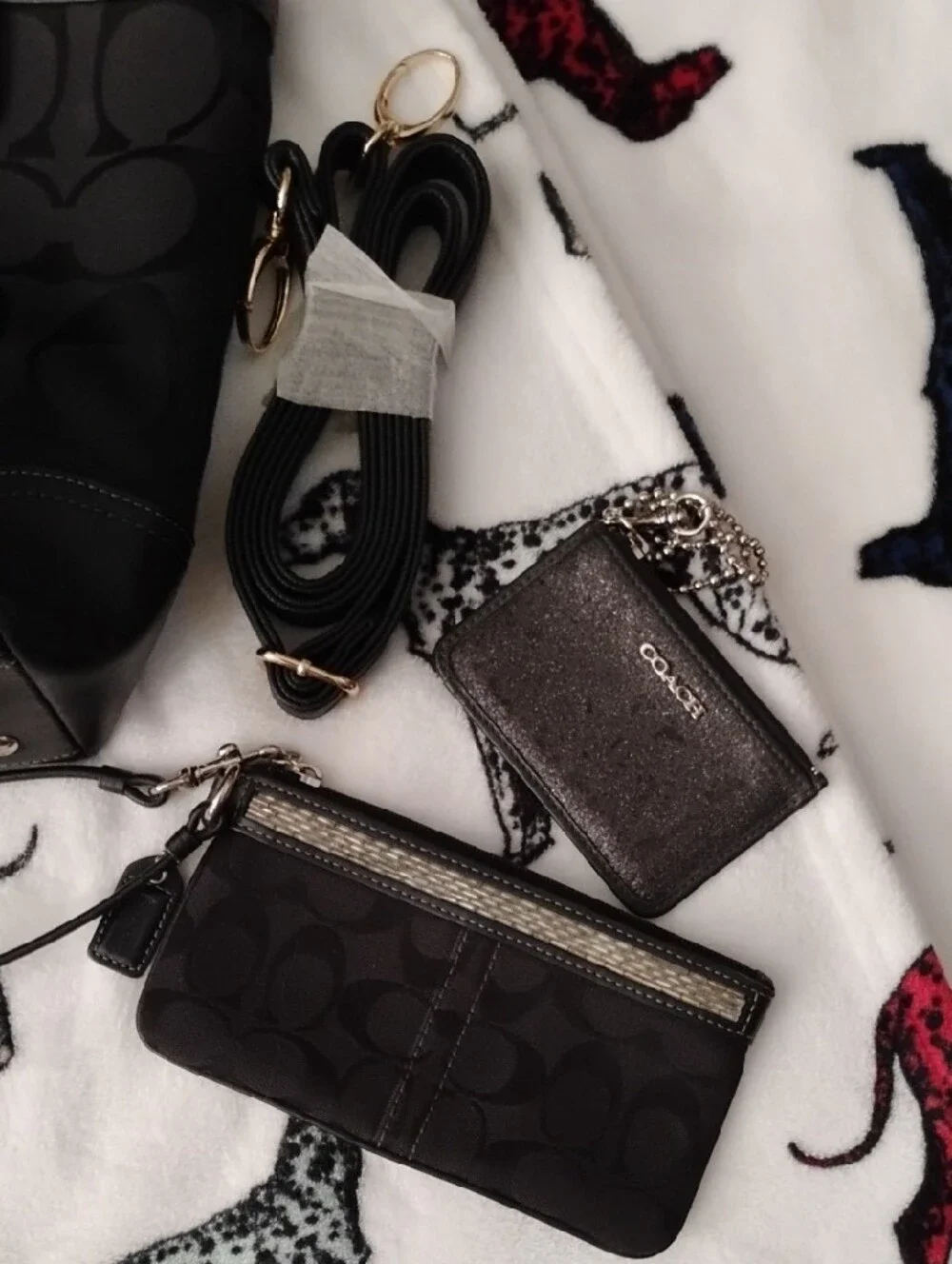 Coach Black Signature Pattern Tote with Leather Trim