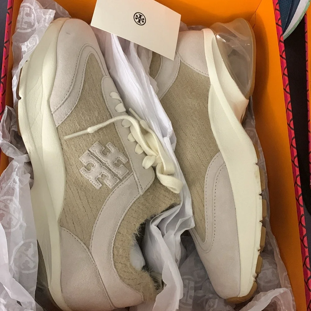Tory Burch GOOD LUCK MOHAIR TRAINER MOHAIR / KNIT CALCARE Sneakers in box $298