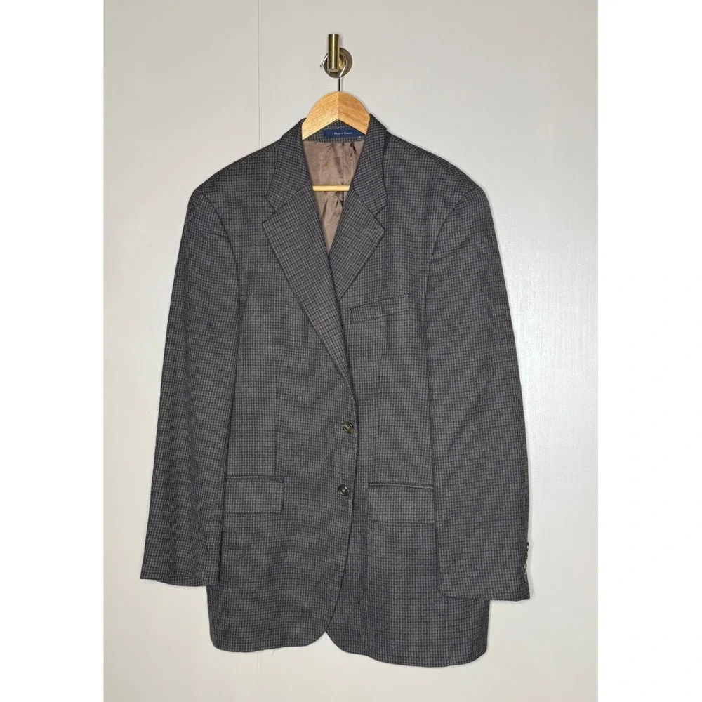 Ralph Lauren Mens Pure New Wool Houndstooth Blazer‎ Sport Coat Brown Grey 42R