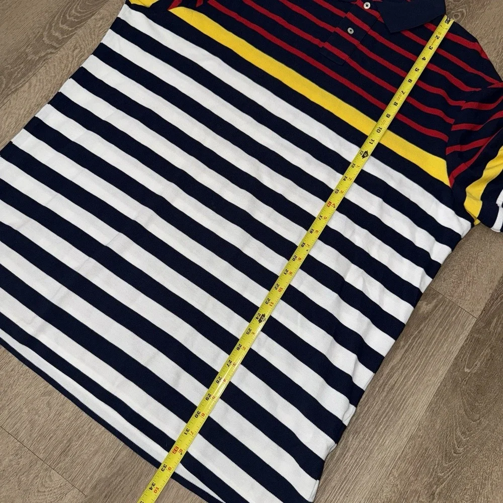 Polo Ralph Lauren Pique Cotton Short Sleeve Polo Men's XL Red Navy White Striped