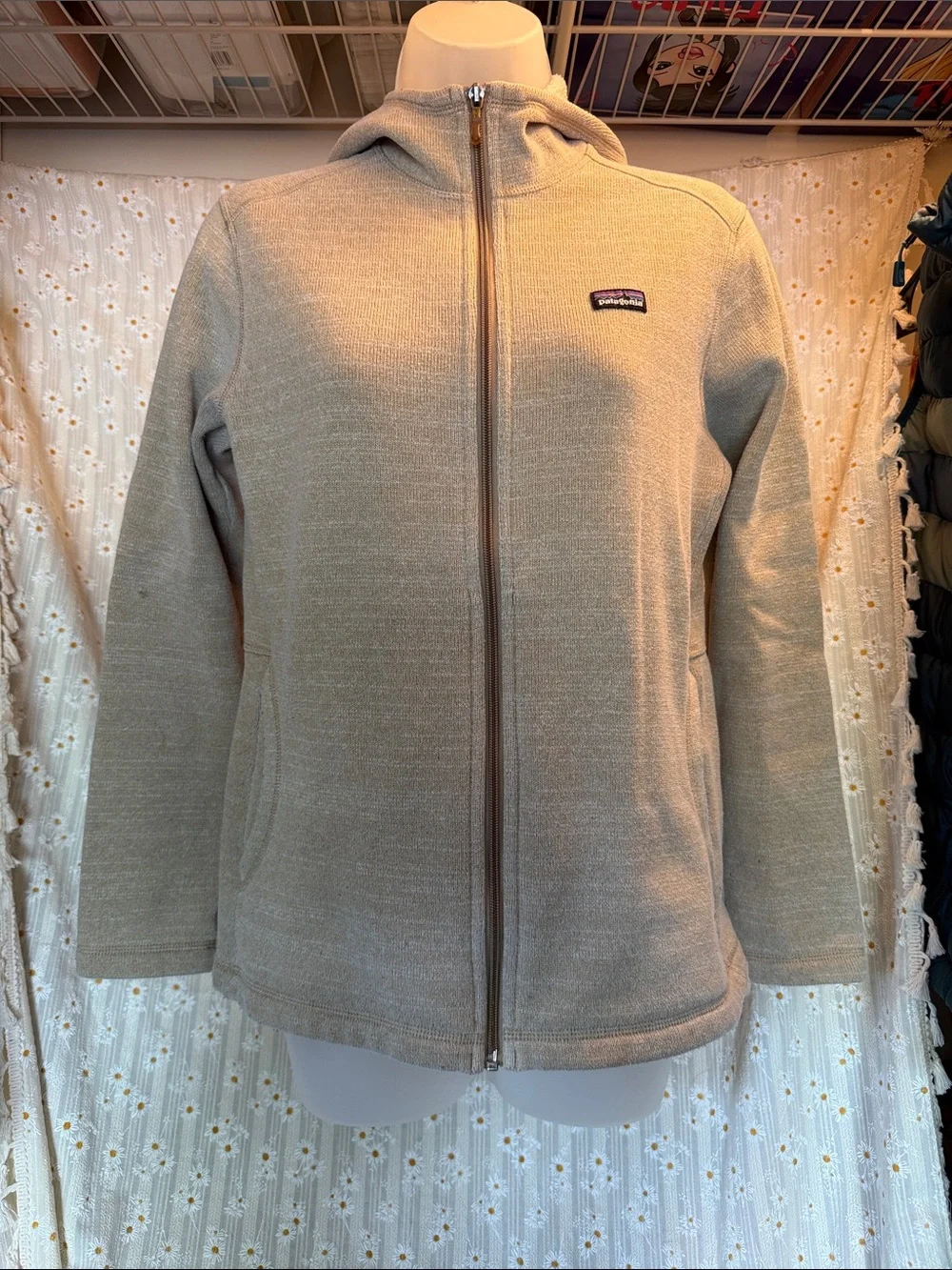 Patagonia Hooded Teddy Fleece Jacket in Light Taupe
