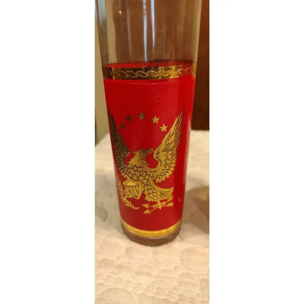 Vintage Set 6 Federal Glass Patriotic Tom Collins Glasses Red White Blue Gold