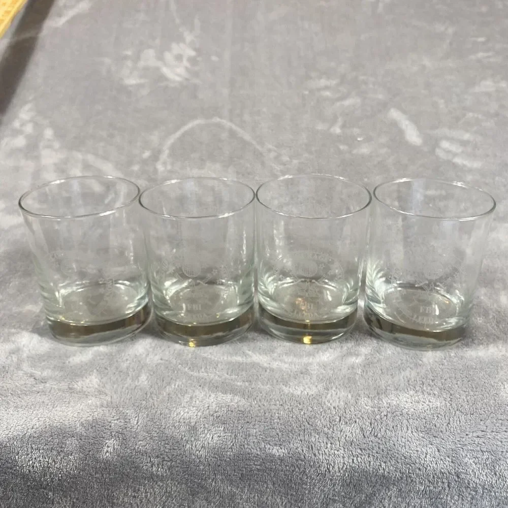 FBI Lowball Whiskey Glasses Logo Etched Emblem Tumbler Set Of 4 Drink‎ ware