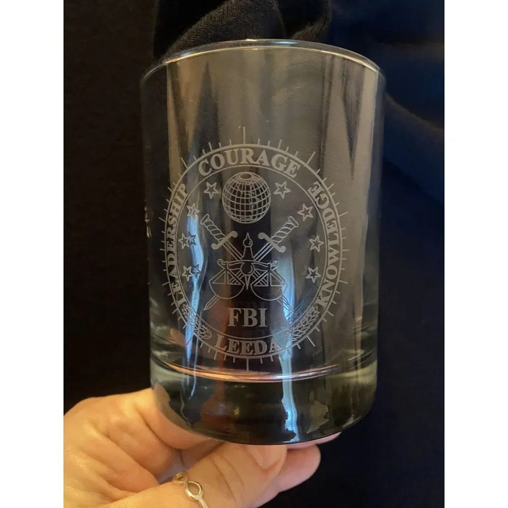 FBI Lowball Whiskey Glasses Logo Etched Emblem Tumbler Set Of 4 Drink‎ ware