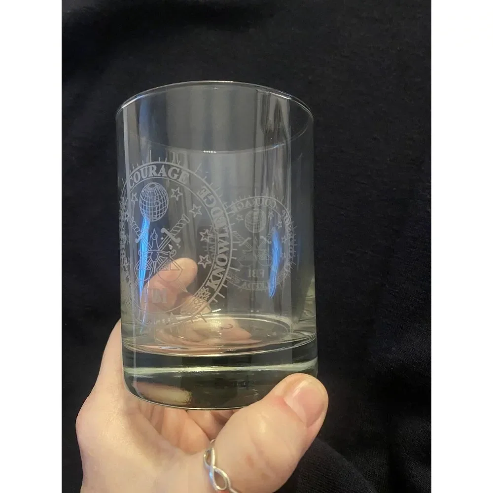 FBI Lowball Whiskey Glasses Logo Etched Emblem Tumbler Set Of 4 Drink‎ ware