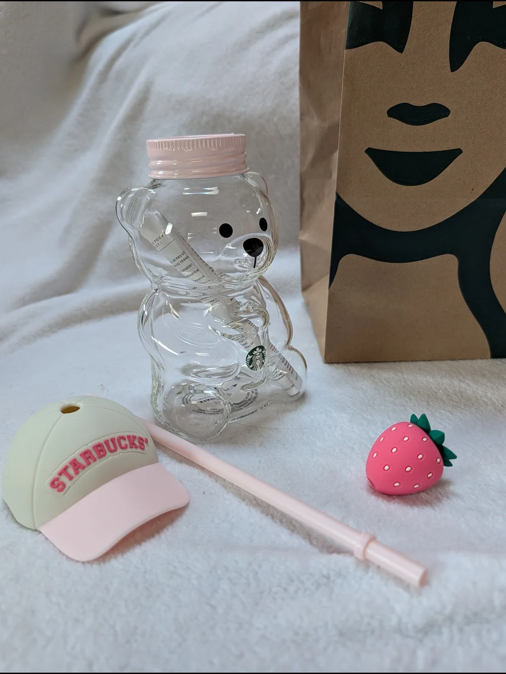 Starbucks Genuine Strawberry Bearista Cup with Straw, New In Box - Pink & Clear