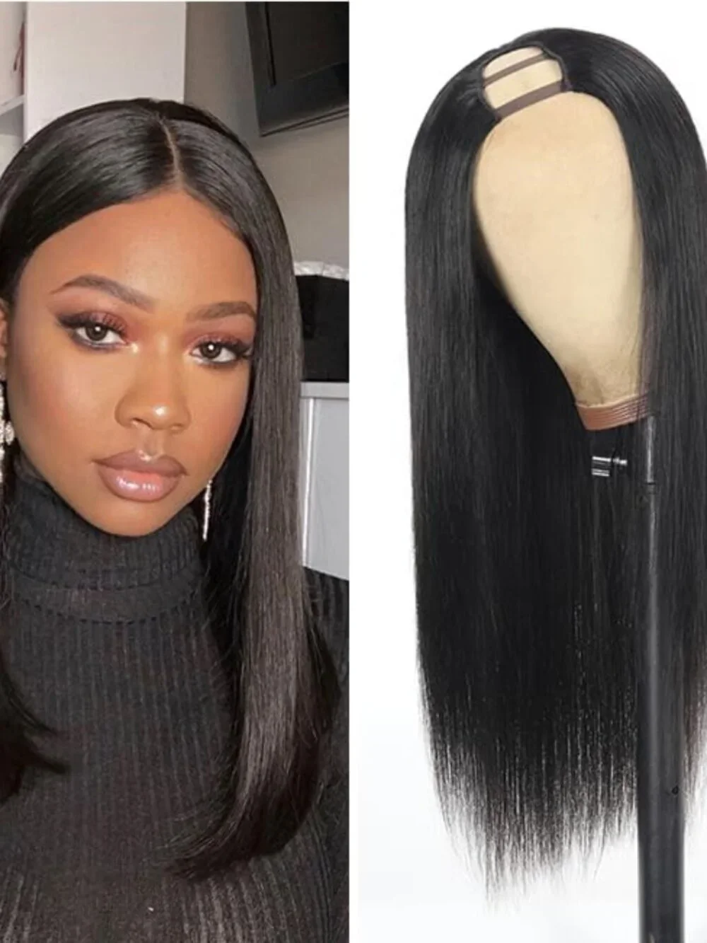 U Part Human Hair Wig Straight