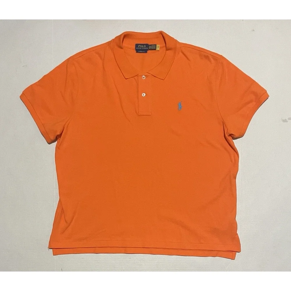 Polo Ralph Lauren Polo Shirt Mens 2XL‎ Orange Short Sleeve Cotton Stretch Pony