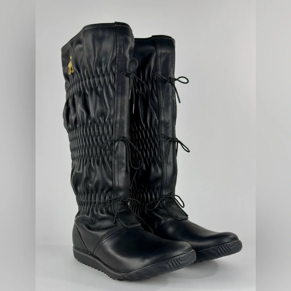 SOREL Firenzy Knee High Black Leather Boots 8 Plaid Wool Lined Slouchy Winter